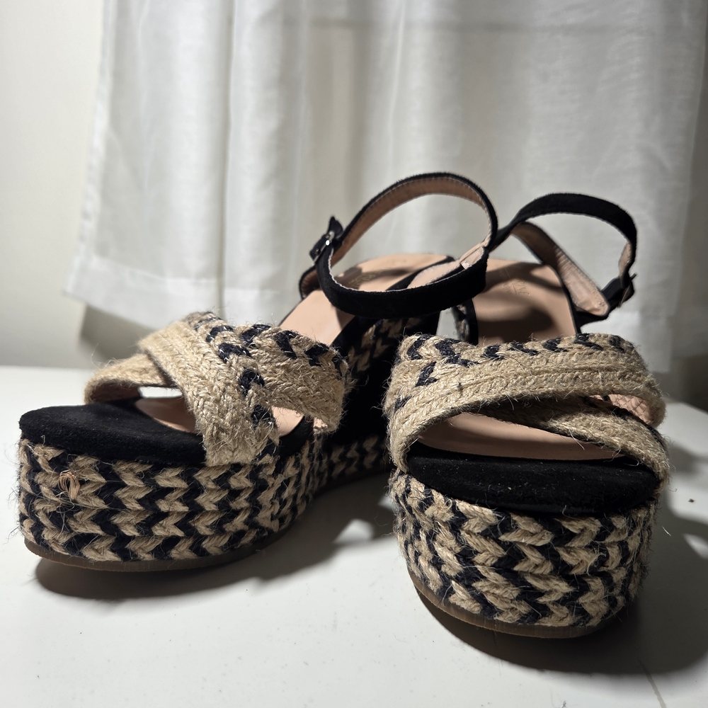 Catherine Malandrinos Espadrille Wedges Jute Rope Canvas Sandal Summer Heel